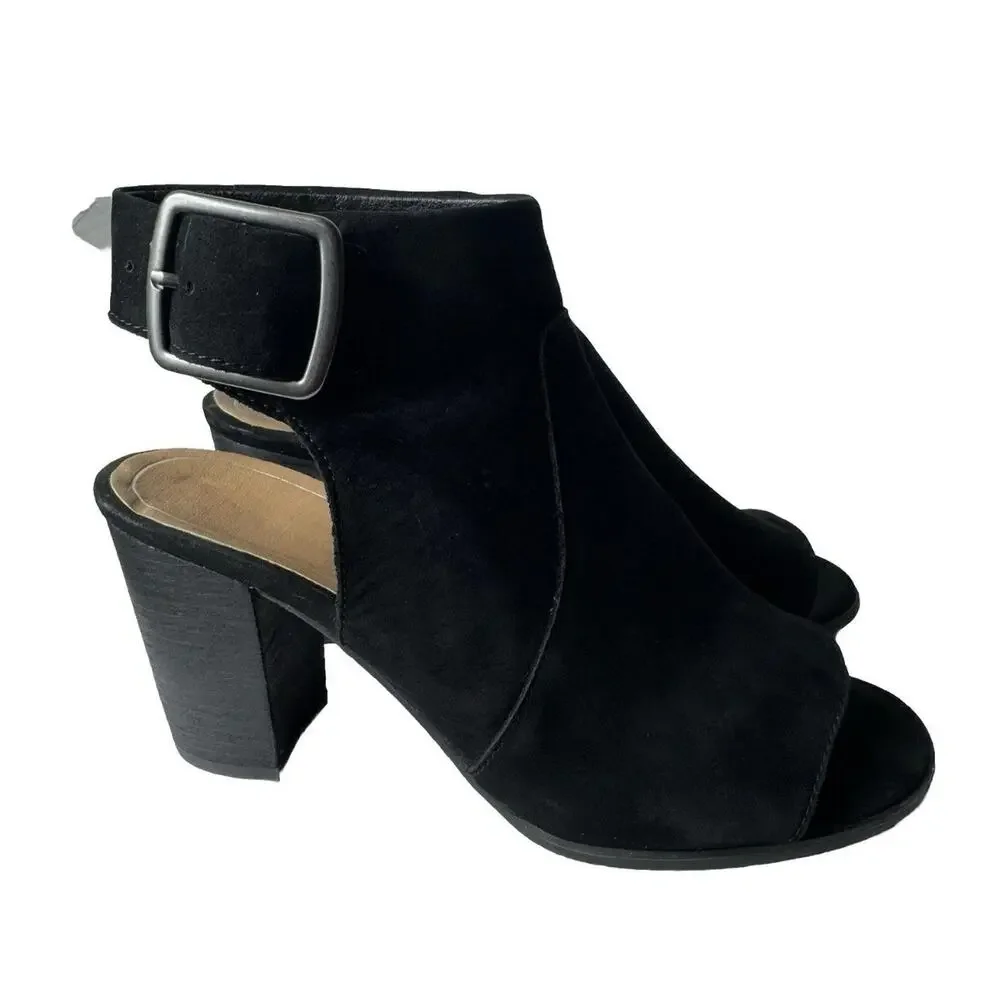Vionic Black Peep Toe Ankle Boots 8.5 Chunky Heel Comfort Sandals - Picture 2 of 6